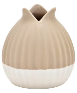 Schöne Blumenvase modern beige weiß Vase Keramik 10 x 10 cm