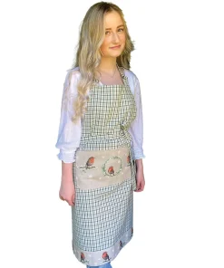 Schürze Latzschürze LEILA Karomuster Vogel Tanne bunt 70×85 cm Landhaus 1 Stk