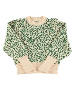 Sisters Department – Strickpullover, green & ecru, animalprint