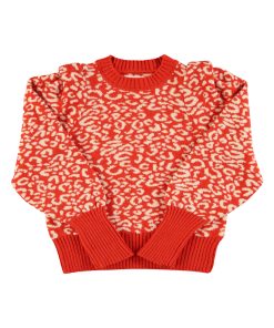 Sisters Department – Strickpullover, red & ecru, animalprint