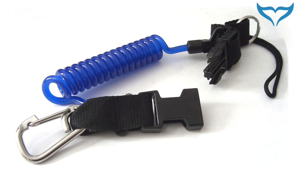 Spiralkabel blau Karabiner Schlüsselring Karabiner Schlaufe Befestigung Tauchen – Bild 2