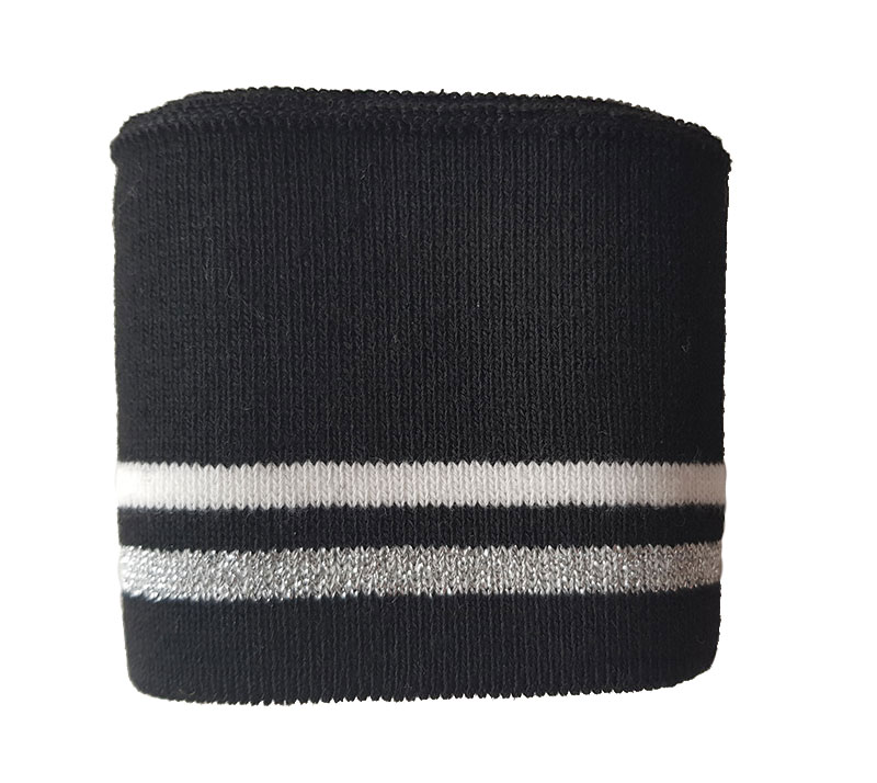 Strickbündchen, Collegebündchen in Schwarz mit Streifen in Weiß/Silber, 95 x 6 cm – Bild 9