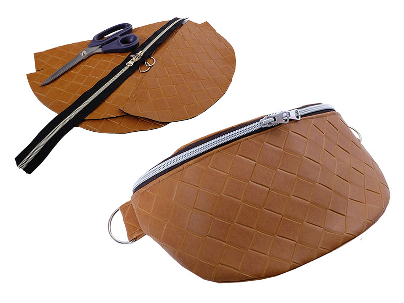 Nähset / Stoffpaket Tasche Tarika – geflochtenes Kunstleder Cognac – Bild 6