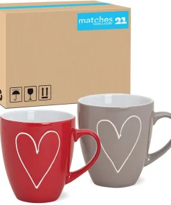 Tassen Becher Herzen Herzdekor rot grau 36 Stk. Keramik 11 cm / 400 ml