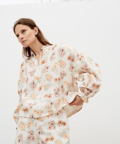 The New Society – Bluse „PALERMO“, Blumenprint, Leinen/Biobaumwolle
