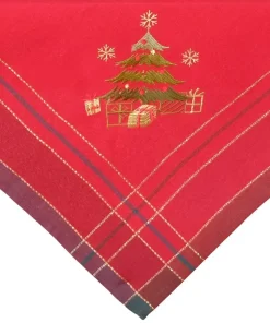 Tischdecke Mitteldecke Weihnachten Christbaum gestickt 85×85 cm rot bunt gold
