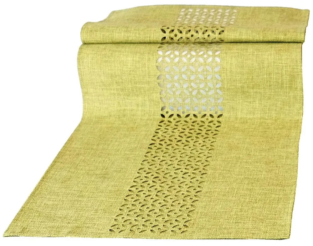 Tischläufer Mitteldecke Durchbrochene Ornamente grün Tischwäsche 1 Stk 40×90 cm