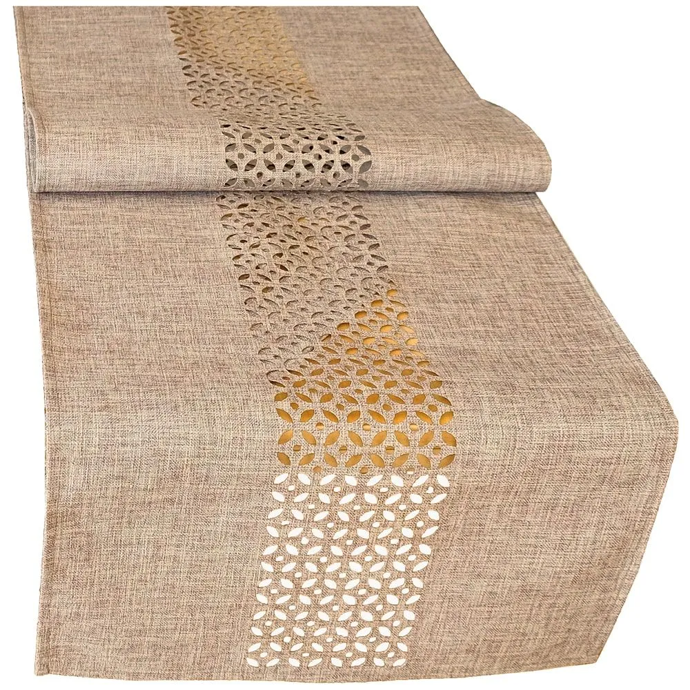 Tischläufer Mitteldecke Durchbrochene Ornamente hellbraun Tischwäsche 1 Stk 40×140 cm