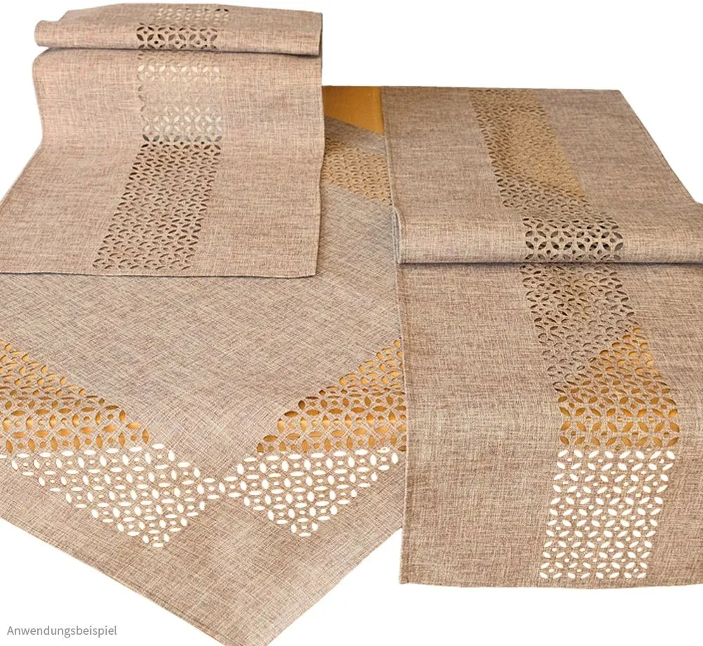 Tischläufer Mitteldecke Durchbrochene Ornamente hellbraun Tischwäsche 1 Stk 40×90 cm – Bild 3