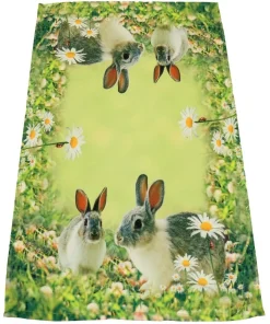 Tischläufer Mitteldecke Hasen & Wiese Ostern Fotodruck bunt Tischwäsche 30×70 cm