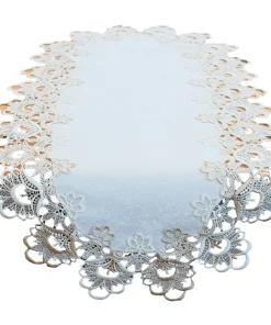 Tischläufer Mitteldecke Spitze Stick Blumen ecru-beige Tischwäsche 40×90 cm
