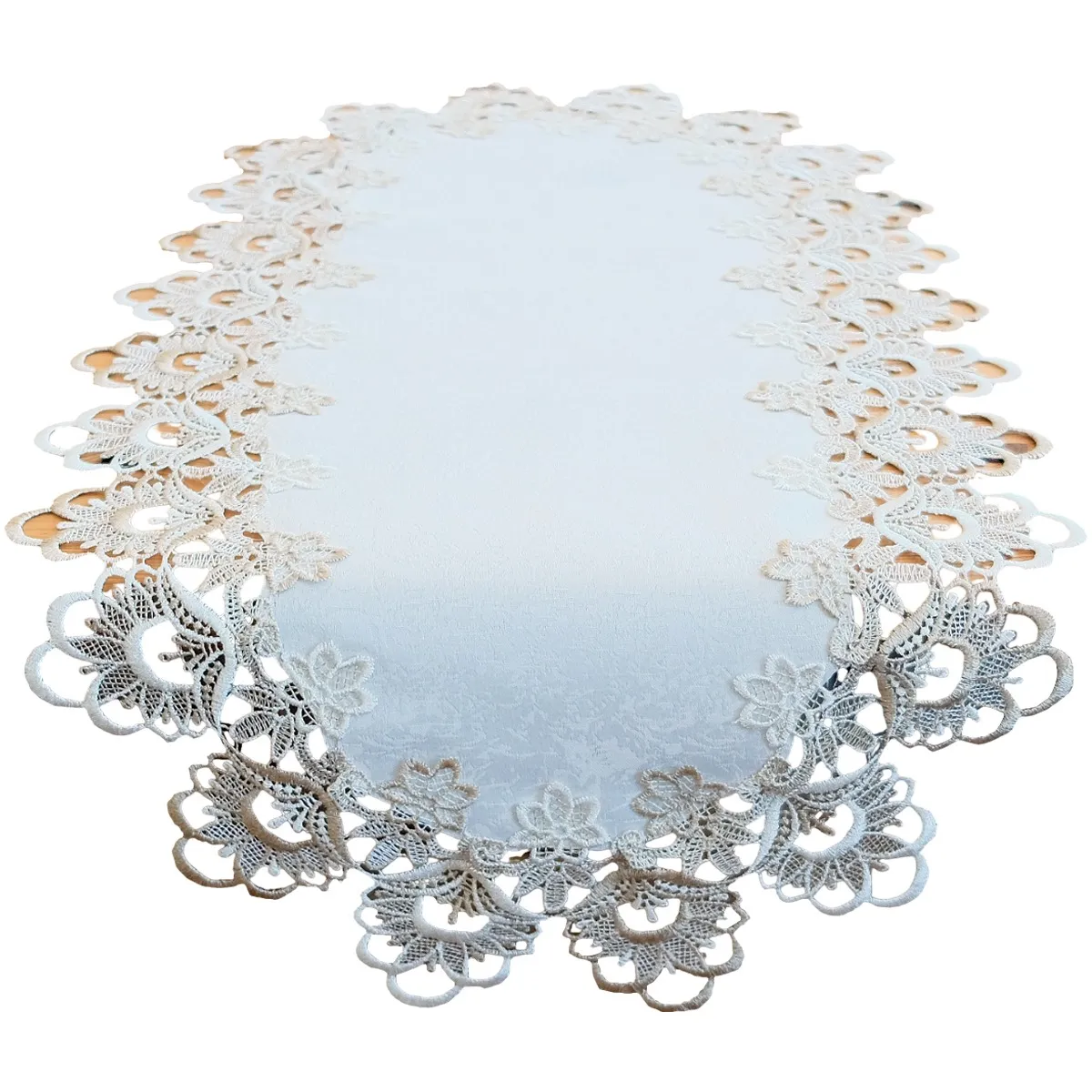 Tischläufer Mitteldecke Spitze Stick Blumen ecru-beige Tischwäsche 40×90 cm – Bild 2
