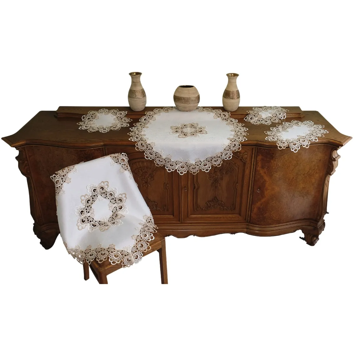 Tischläufer Mitteldecke Spitze Stick Blumen ecru-beige Tischwäsche 40×90 cm – Bild 3