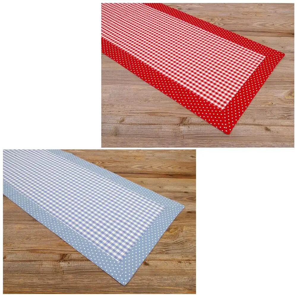 Tischläufer Mitteldecken Landhaus Premium HANNE Karo Punkte Borte 40×150 cm 2 Farben 1Stk