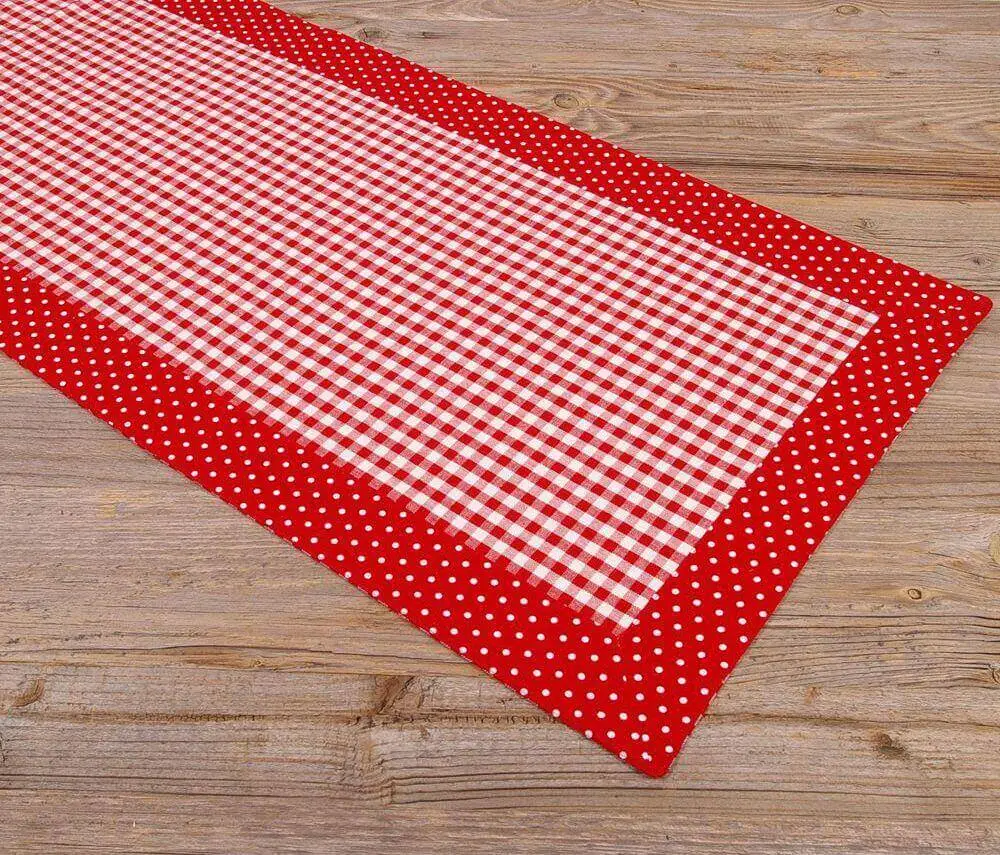 Tischläufer Mitteldecken Landhaus Premium HANNE Karo Punkte Borte 40×150 cm 2 Farben 1Stk – Bild 4