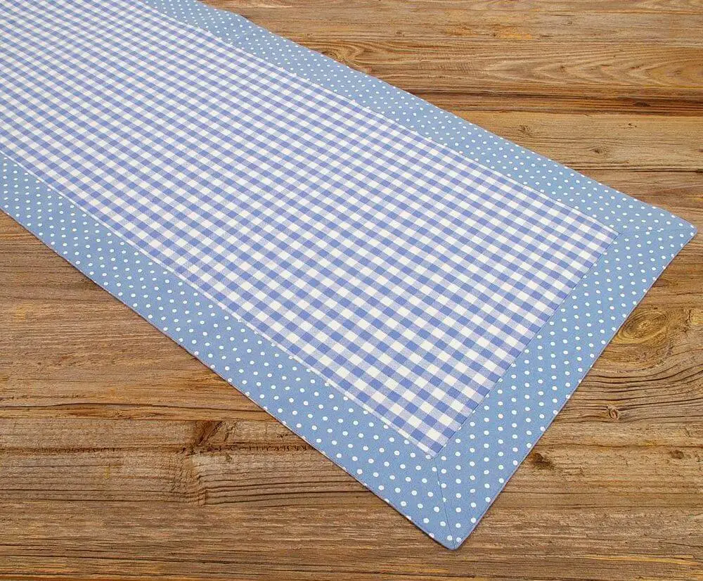 Tischläufer Mitteldecken Landhaus Premium HANNE Karo Punkte Borte 40×150 cm 2 Farben 1Stk – Bild 3
