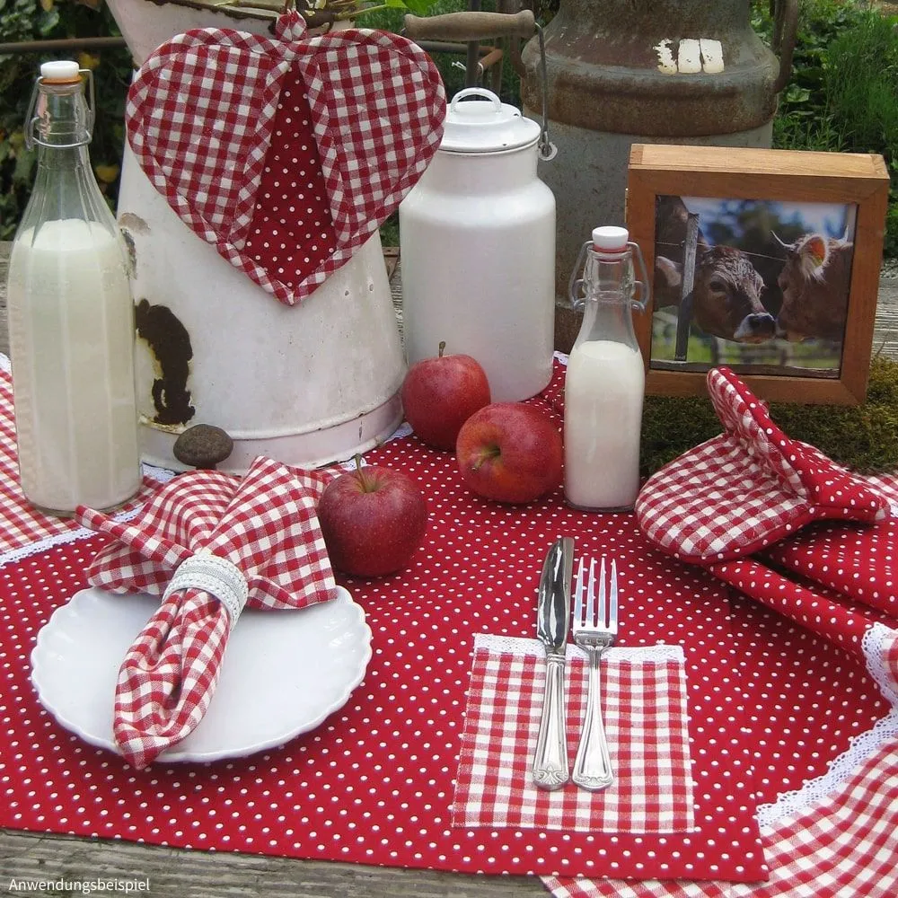 Tischläufer Mitteldecken Landhaus Premium HANNE Karo Punkte Borte 40×150 cm 2 Farben 1Stk – Bild 5