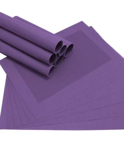 Tischset Platzset BORDA Platzmatten 12er Set violett lila gewebt 43×30 cm