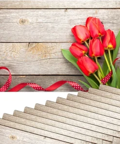 Tischset Platzset Sommer MOTIV rote Tulpen & Holzbrett 12 Stk abwaschbar