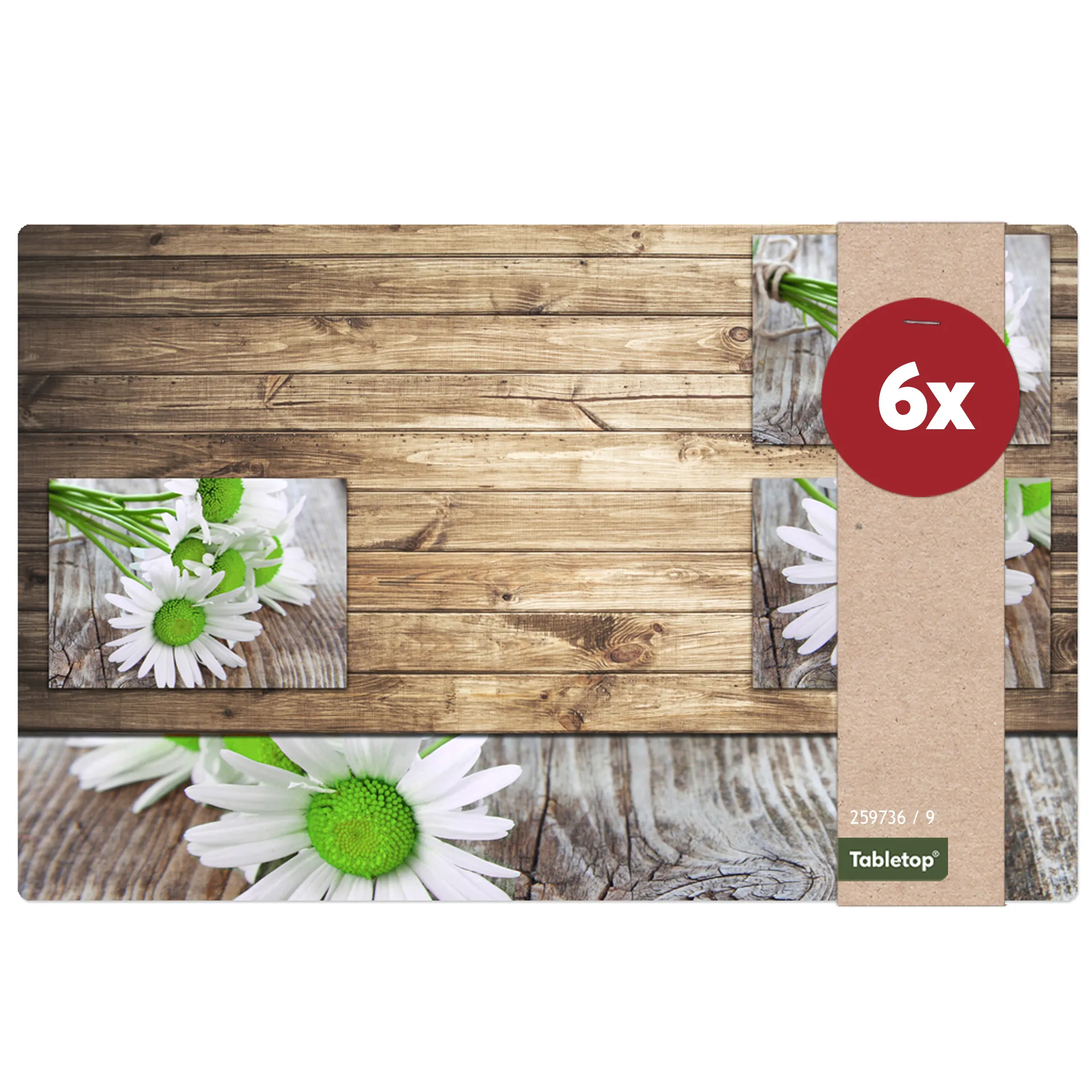 Tischsets Platzsets 6 Stk. Margeriten Margeriten & Holz Kunststoff 43,5×28,5 cm – Bild 2
