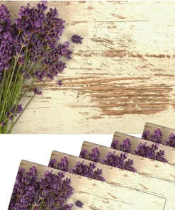 Tischsets Platzsets MOTIV Lavendel Blüten auf Holz weiß Vintage 6 Stk Abwaschbar