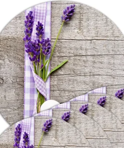 Tischsets Platzsets MOTIV Lavendel auf Holzbrett 6 Stk. abwaschbar rund Ø 38 cm