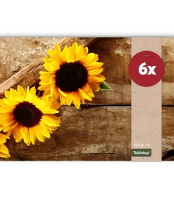 Tischsets Platzsets MOTIV Sonnenblumen auf Holz 6 Stk abwaschbar 43,5×28,5 cm