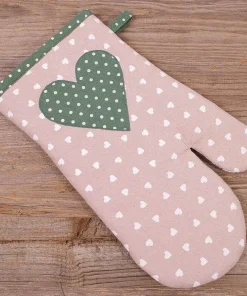 Topfhandschuh Landhaus Premium Stil VRONI beige Herz grün Ofenhandschuh