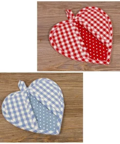 Topflappen Landhaus Premium Stil HANNE Herzform Karo Herz 20×20 cm 2 Farben