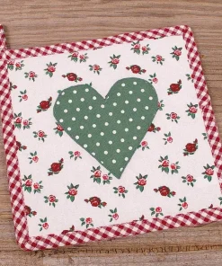 Topflappen Landhaus Premium Stil VRONI Blumen & Herz Applikation Untersetzer 20 cm