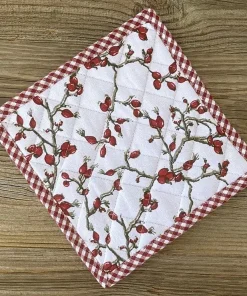 Topflappen Untersetzer LOTTA Hagebutten Karo weinrot 20×20 cm Landhaus 1 Stk