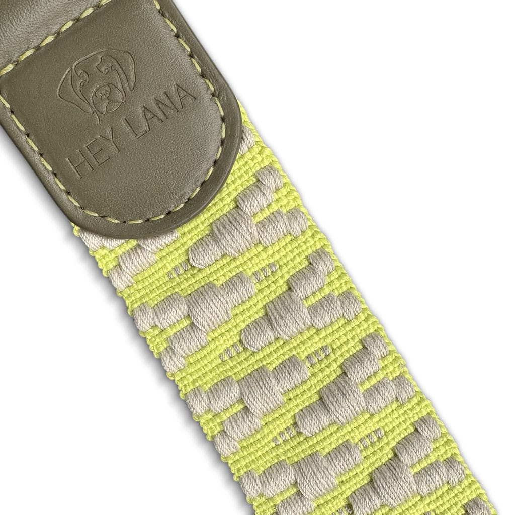 Hey Lana Premium Hundeleine 3-fach verstellbar, 2m, Rindsleder, gewebte Biobaumwolle, „Trés chic olive/neongelb“ XS, 2cm (bis 20kg) – Bild 5