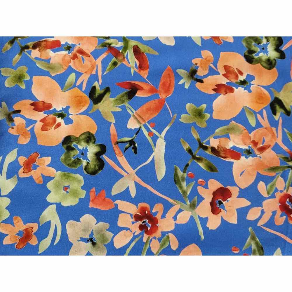 Leichter Viskose Stretch, Blumenmusterung Blau