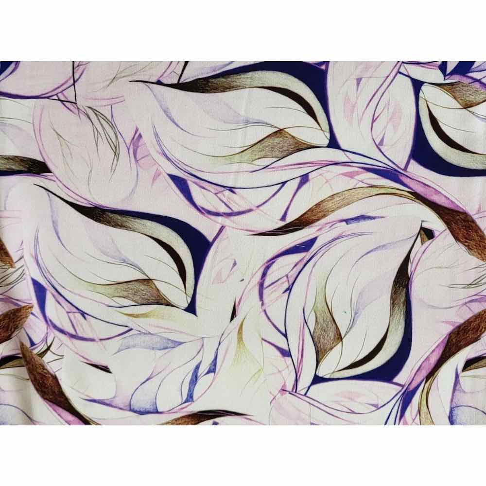 Leichter Viskose Stretch, Blumenmusterung grafische Zeichnung Blau / Orange – Bild 3