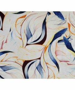 Leichter Viskose Stretch, Blumenmusterung grafische Zeichnung Blau / Orange