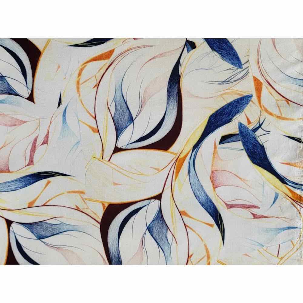 Leichter Viskose Stretch, Blumenmusterung grafische Zeichnung Blau / Orange – Bild 2