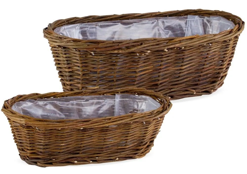 Weidekörbe oval Pflanzkörbe Pflanzgefäße Naturdeko foliert braun 1 Stk 2 Größen