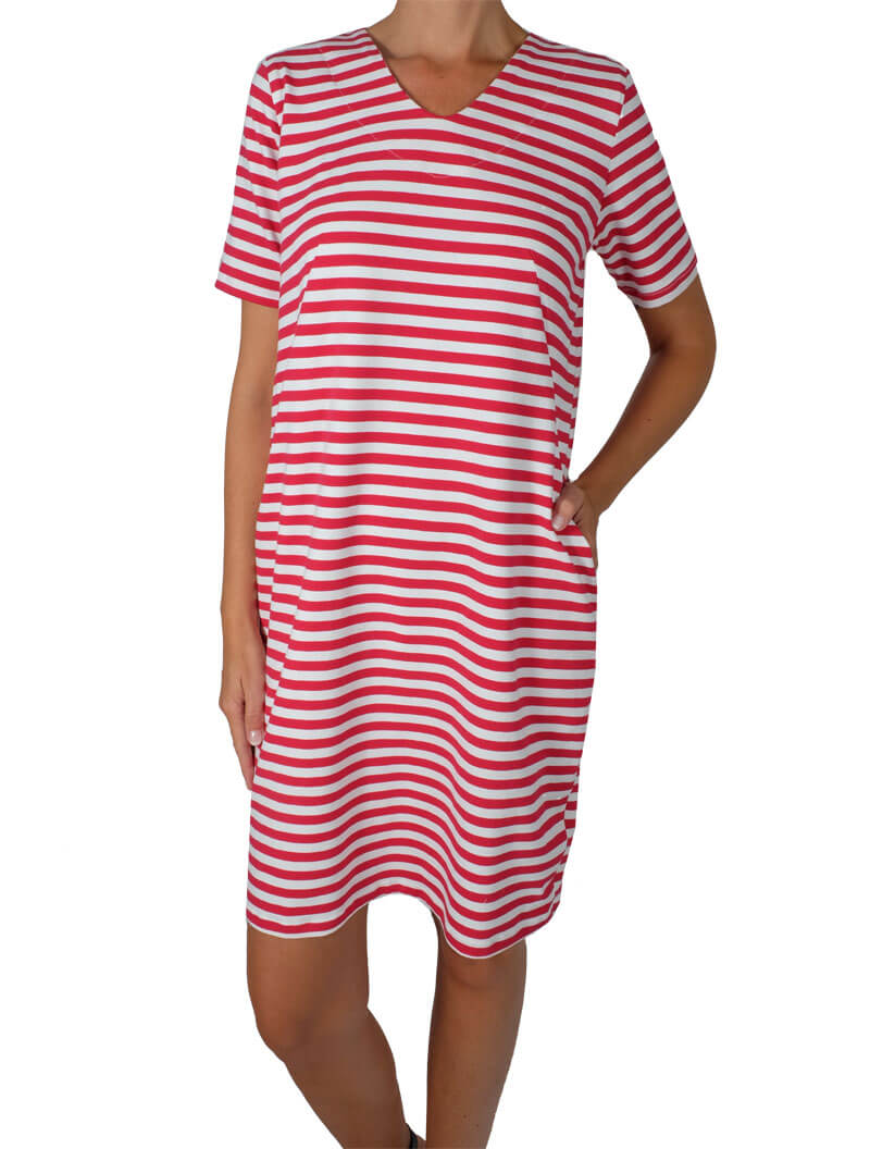 Jersey, feine Streifen Taupe / Weiß – Bild 4