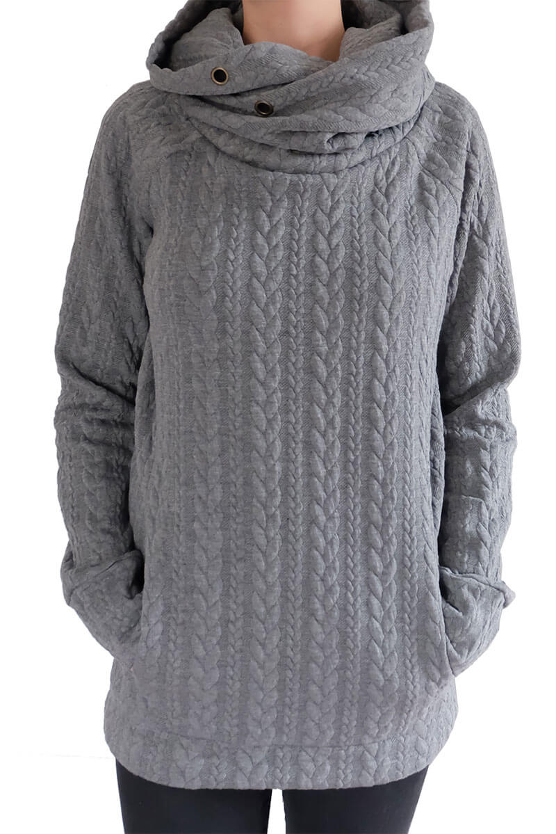 Dehnbarer Strickstoff mit Zopfmuster, Grau – Bild 5