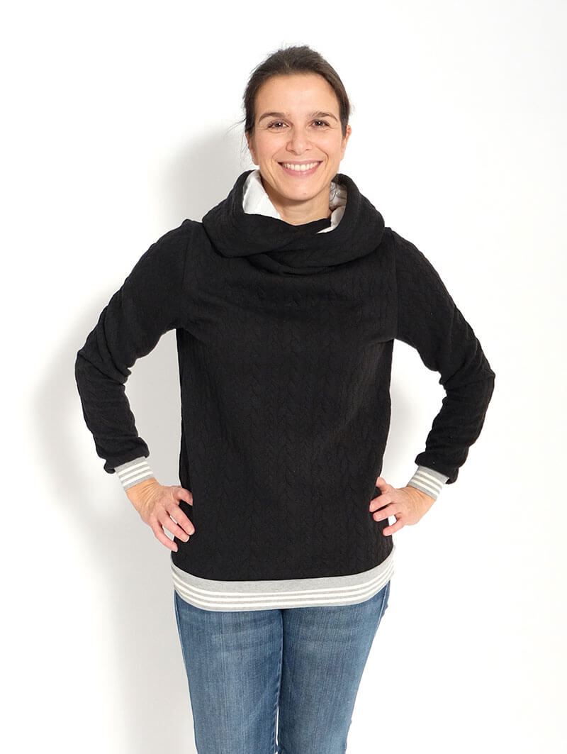 Dehnbarer Strickstoff mit Zopfmuster, Grau – Bild 9