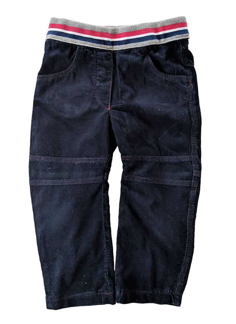 Strickbündchen, Collegebündchen in Grau Melange mit Streifen in Marine Rot, 120 cm – Bild 6