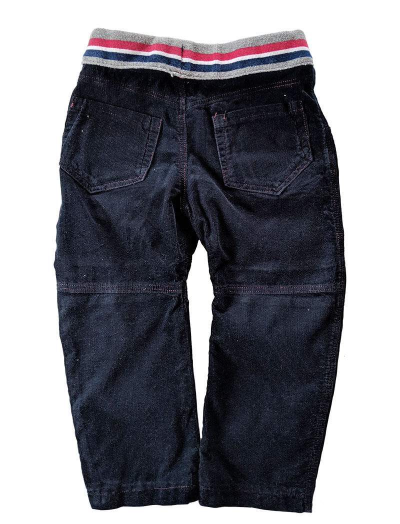 Strickbündchen, Collegebündchen in Grau Melange mit Streifen in Marine Rot, 120 cm – Bild 7