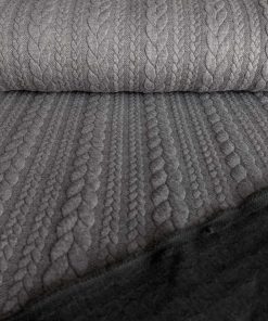 Dehnbarer Strickstoff mit Zopfmuster, Grau