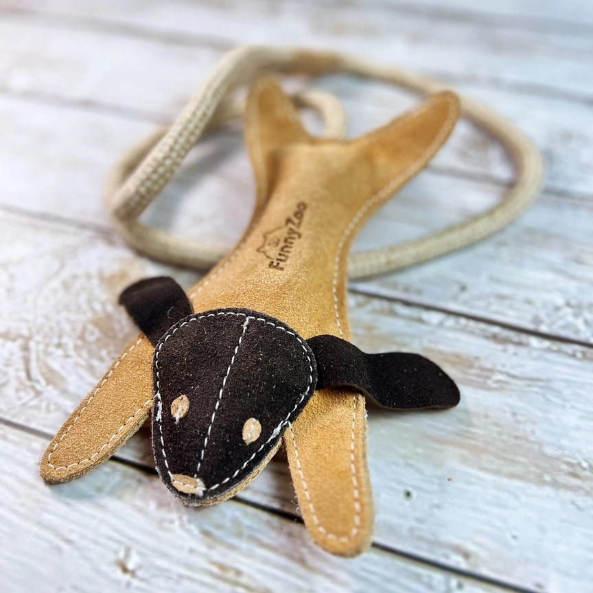 Wildleder-Hase mit langem Seil und Griff, Länge 110 cm (Baumwolle, Jute, gefüllt mit Kokosfaser) – Bild 2