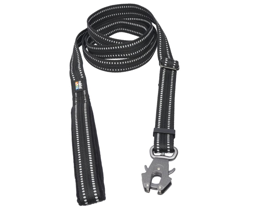 Rukka Pets Aramid Pro Leash, 1,2m-2m, Schwerlaskarabiner, Band aus haltbarer Aramidfaser, gepolsterte Handschlaufe, schwarz/reflektierend