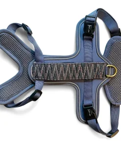 Hey Lana Premium Hundegeschirr gepolstert, mit Haltegriff, 4-fach verstellbar, Reflektoren „Trés chic blau/grau/orange“ XS, S, M, L