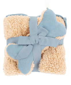 Scruffs Cosy Blanket & Bone Toy Set, Wildlederimitat (Mikrofaser) und weicher Plüsch, Decke 110 x 72,5cm, blau