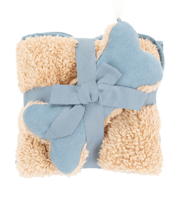 Scruffs Cosy Blanket & Bone Toy Set, Wildlederimitat (Mikrofaser) und weicher Plüsch, Decke 110 x 72,5cm, blau