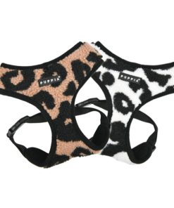 Brustgeschirr, schwarz/weiß- und beige-Leo-Plüsch (L, XL)