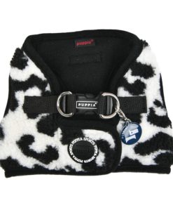 Westen-Geschirr, schwarz/weiß Leo-Plüsch (L)